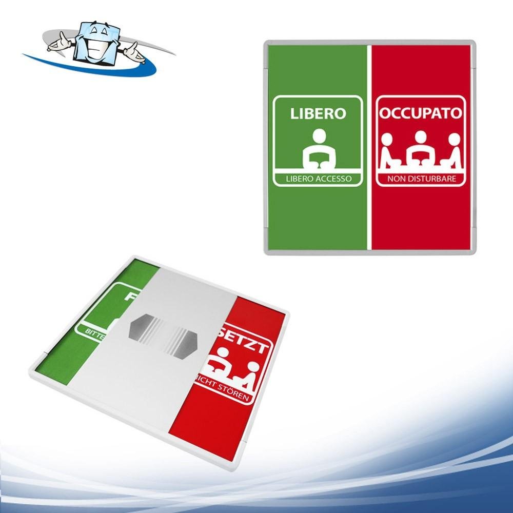 Signcode in-out - Targa segnaletica libero/occupato in alluminio in tre lingue