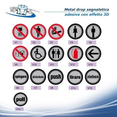 Metal drop - Segnaletica di sicurezza adesiva con effetto 3D in due formati