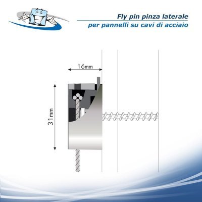 Fly pin - Pinza laterale per pannelli in ottone su cavi in acciaio