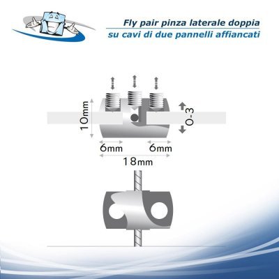 Fly Pair pinza laterale doppia in ottone per pannelli affiancati