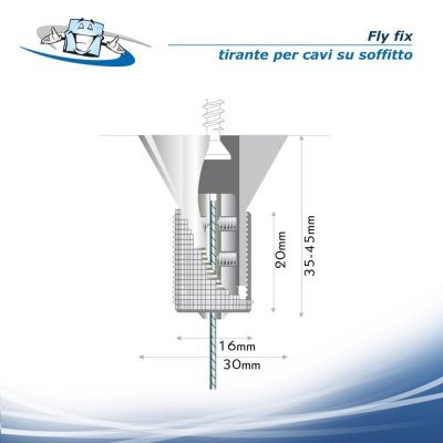 Fly Fix - Sistema di fissaggio a soffitto universale tiranti per cavi di acciaio in diverse finiture