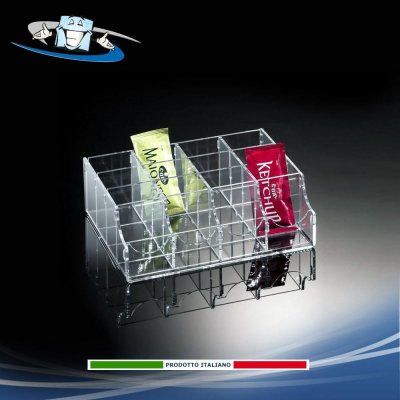 Porta bustine monodose in plexiglass da tavolo o da banco per la ristorazione