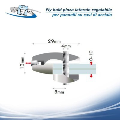 Fly Hold - Pinza laterale regolabile per pannelli su cavi di acciaio