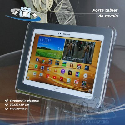 Porta tablet, supporto per tablet con apertura superiore e cornice in plexiglas iargento