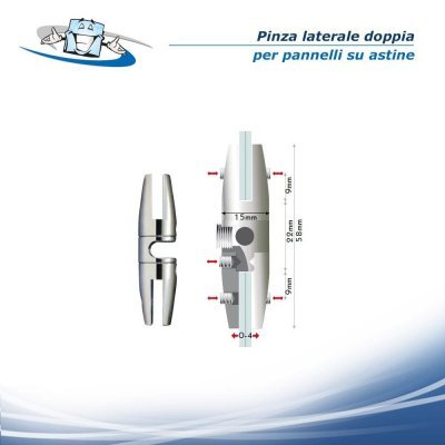 Fly Style doppio - Pinza laterale doppia per pannelli su astine