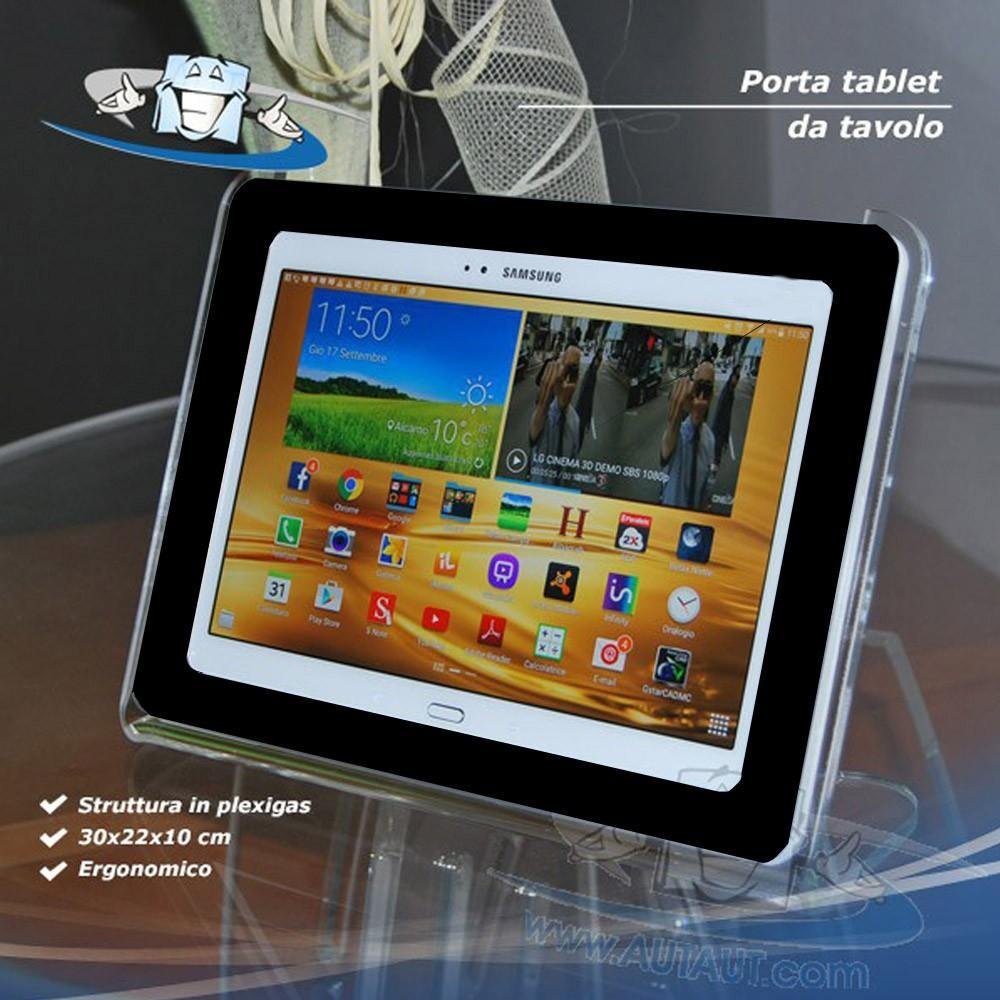 Porta tablet, supporto per tablet con apertura superiore e cornice in plexiglas nera
