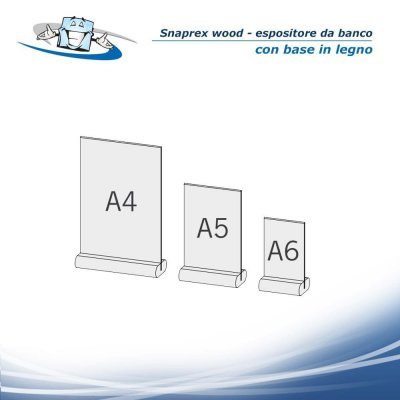 Snaprex wood - Espositore da banco bifacciale con base in legno in vari formati