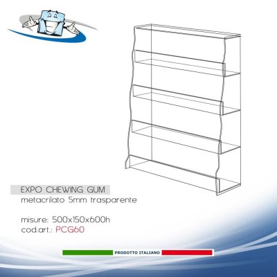 Espositore, Contenitore tabacchi, Gadget, chewingum, Multiuso in plexiglas da banco F.to L50 x P15 x H60 cm