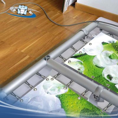 Cornice in alluminio Monsterframe - fissaggio banner con elastico con gancio