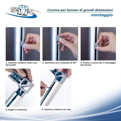 Cornice in alluminio Monsterframe - profili e clips binario