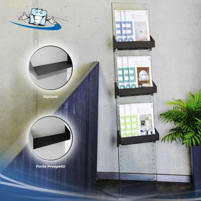 Glass folder - Espositore da terra porta depliant, brochure in vetro