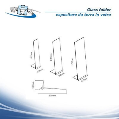 Glass folder - Espositore da terra porta depliant, brochure in vetro