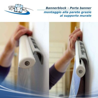 Porta banner tessili, poster, immagini e stampe pubblicitari per parete e a soffitto in diverse dimensioni