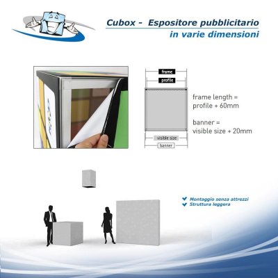 Cubox - Espositore pubblicitario a forma di cubo in 3 formati con personalizzazione inclusa