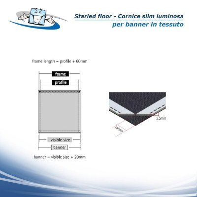 Starled floor - Cornice LED luminosa monofacciale - bifacciale per banner in tessuto con personalizzazione inclusa