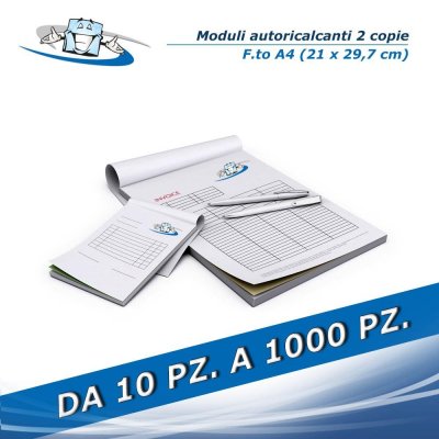 Moduli autoricalcanti 2 copie F.to A4 (21 x 29,7 cm) in blocco con stampa a 4 colori personalizzata