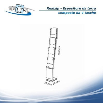 Realzip - Espositore richiudibile porta depliant da terra composto da 4 tasche