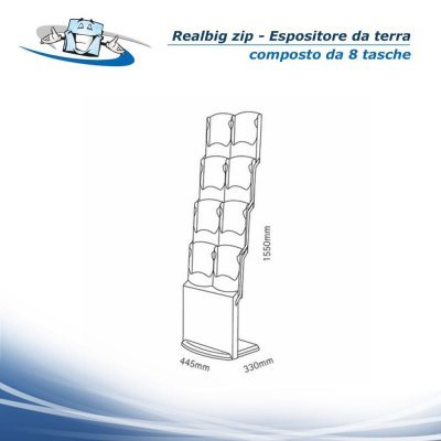 Realbig zip - Porta depliant da terra composto da otto tasche, espositore da terra adatto per presentare molti volantini