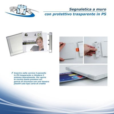 Signcode wall pannello PS  - Segnaletica a muro con protettivo trasparente in PS in diverse dimensioni