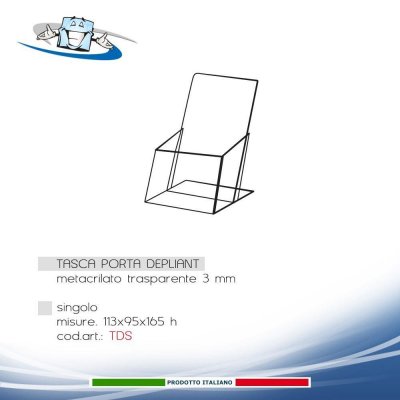 Tasca porta depliant, opuscoli, volantini in plexiglass in tre dimensioni