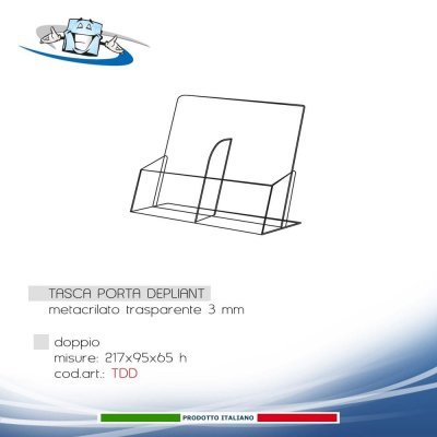 Tasca porta depliant, opuscoli, volantini in plexiglass in tre dimensioni