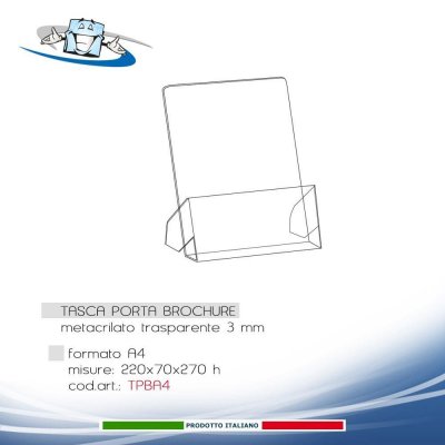Tasca porta brochure in plexiglass per depliant A4