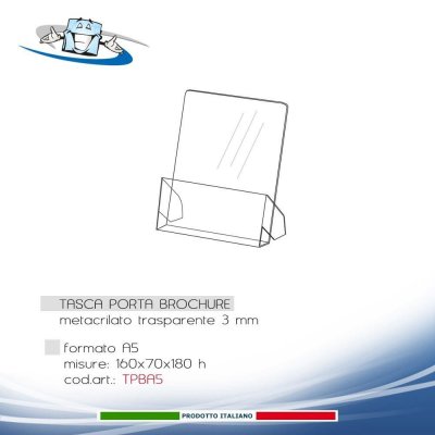 Tasca porta brochure in plexiglass per depliant A5
