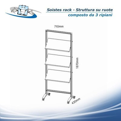 Soistes Rack - Espositore porta depliant, riviste, volantini composto da 3 ripiani con ruote