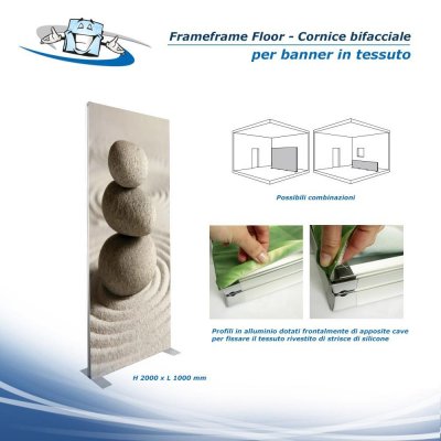 Frameframe floor - Cornice bifacciale per banner in tessuto con personalizzazione inclusa
