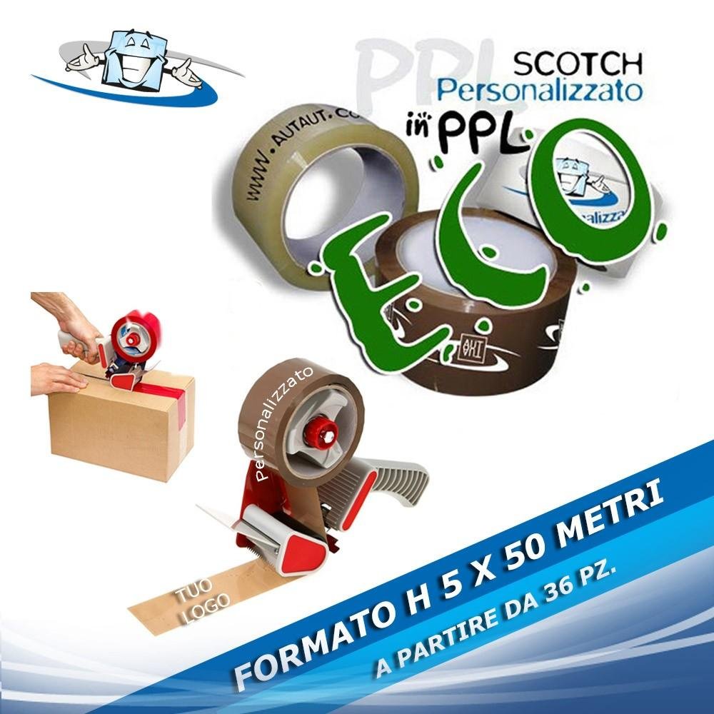 Nastri adesivi f.to H 5 cm x 50 metri in PPL , scotch ECOLOGICO con  personalizzazione inclusa
