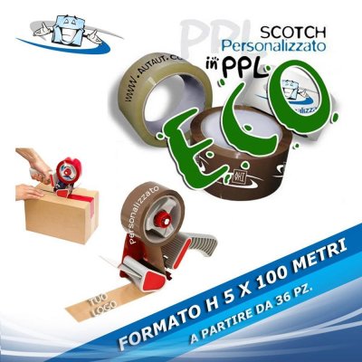Nastri adesivi formato H 5 cm x 100 metri in PPL, Scotch ECOLOGICO con personalizzazione inclusa
