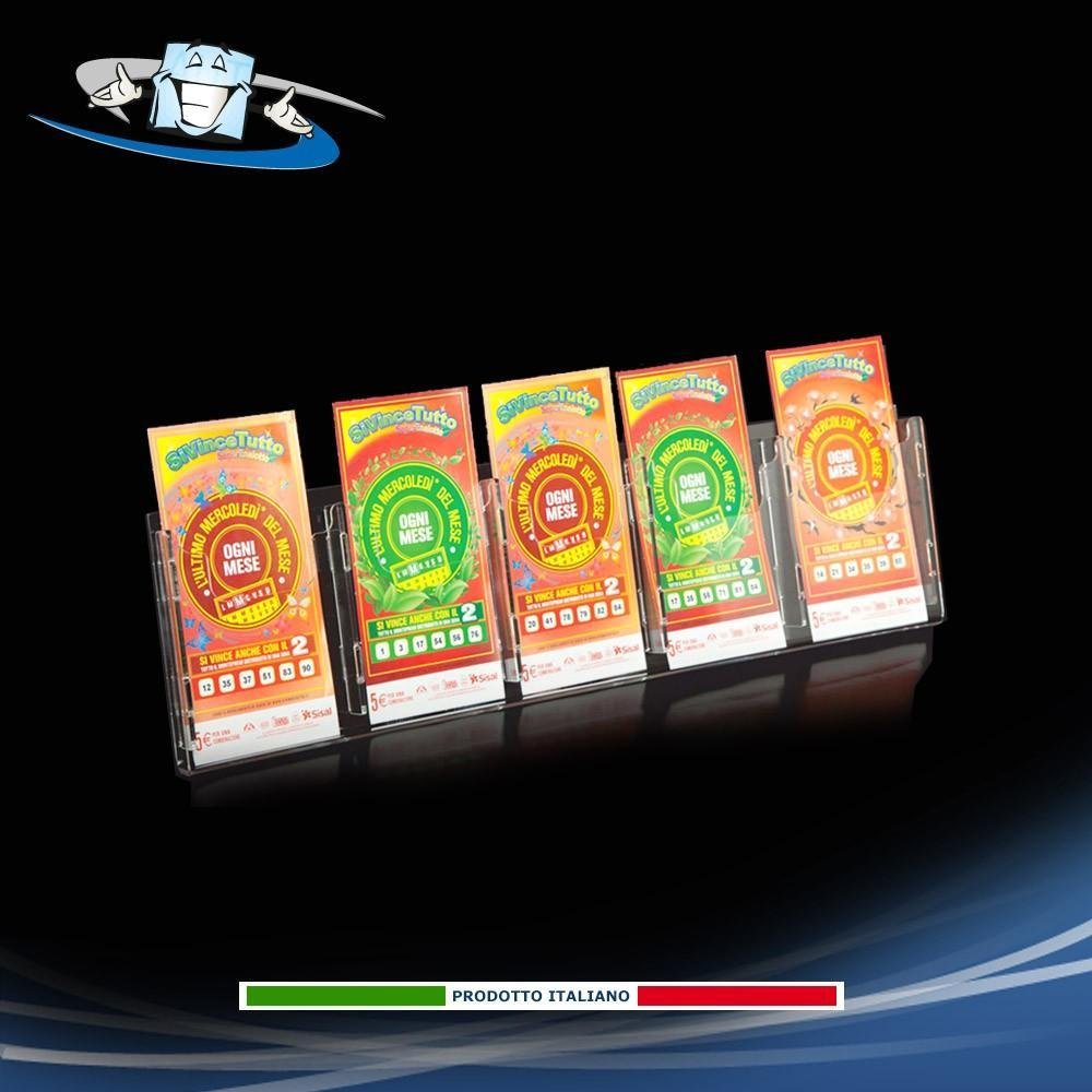 Espositore per schedine concorsi in plexiglass da banco quintuplo