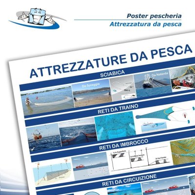 Poster pescheria "Attrezzature pesca" in cartoncino o PVC