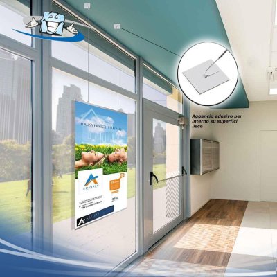 Gancio adesivo per interno su superfici lisce per fissaggio banner
