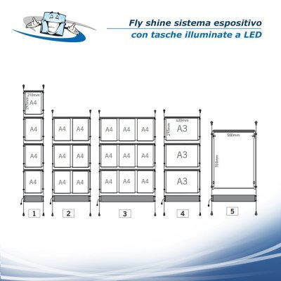 Fly shine panel light - Espositori luminosi a LED porta informazioni con tasche monofacciali personalizzabile con loghi e slogan