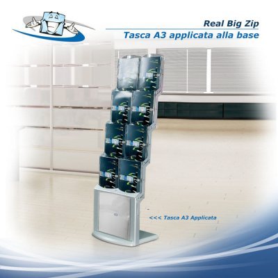 Realbig zip - Porta depliant da terra composto da otto tasche, espositore da terra adatto per presentare molti volantini