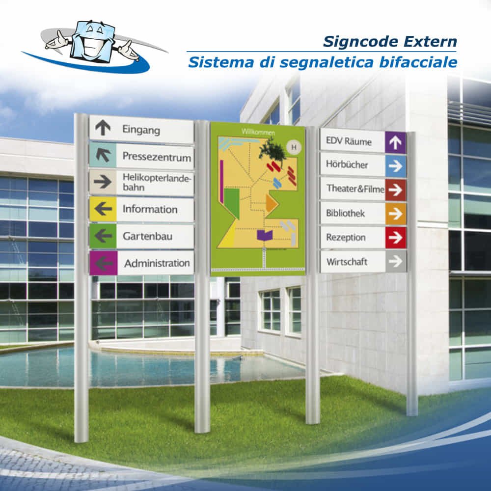 Signcode Extern - Sistema di segnaletica bifacciale per esterno