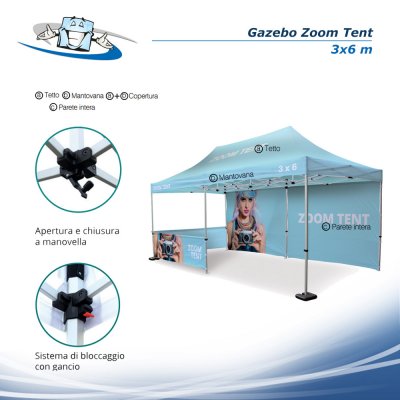 Parete Intera 300x600 cm per Gazebo Zoom Tent disponibile vari colori