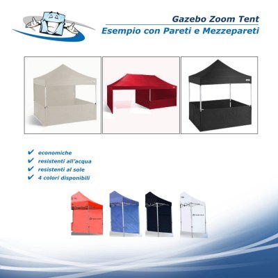 Mezza Parete 300x77,5 cm con barra fissaggio per Gazebo Zoom Tent  vari colori