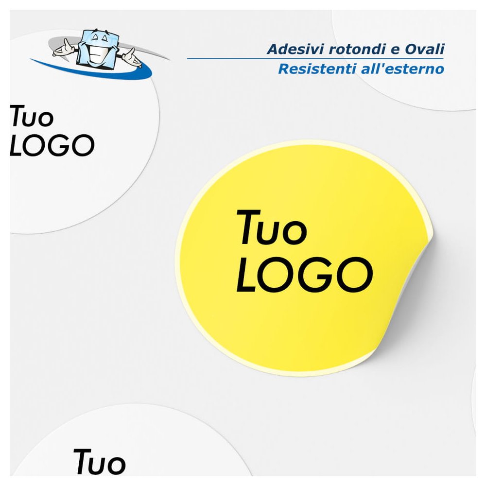 Etichette adesive rotonde o ovali personalizzate in vari formati adatte  anche per uso esterno