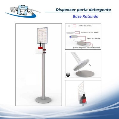 Dispenser porta detergente per mani con tasca porta informazioni