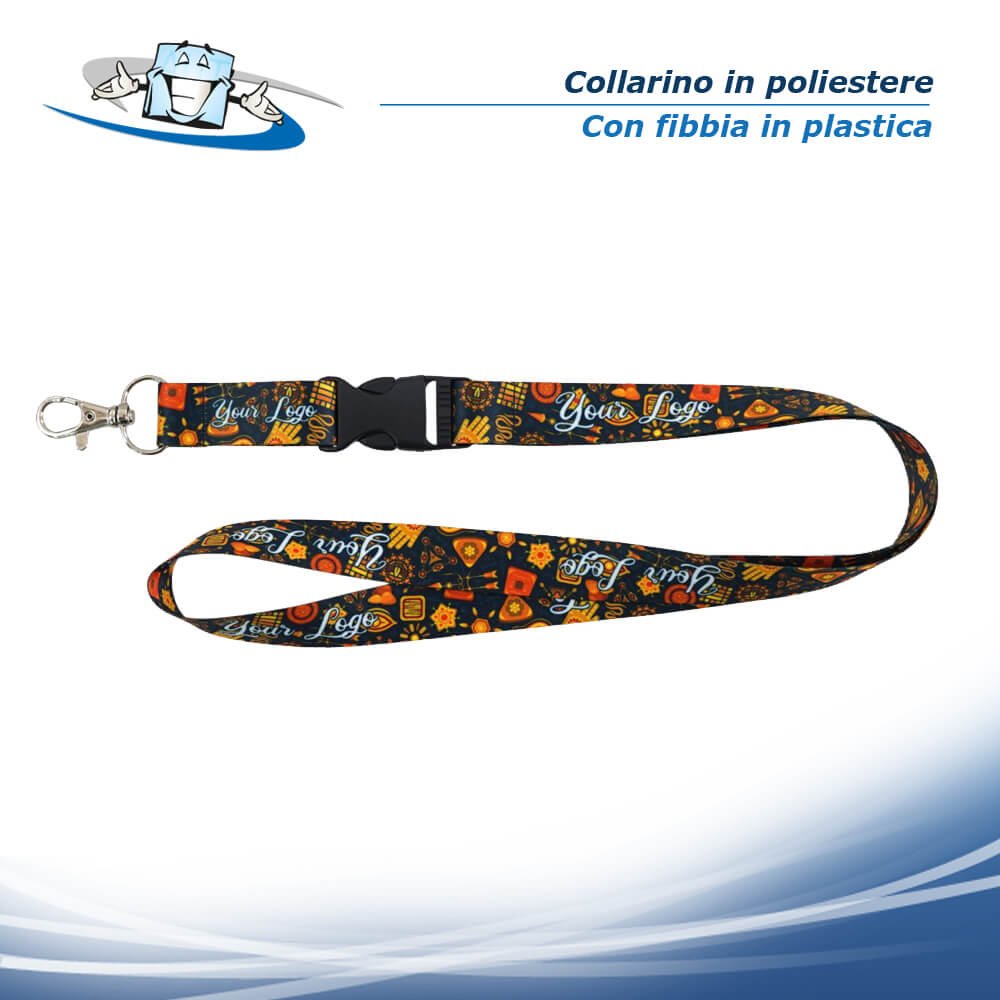 Collarino in poliestere con moschettone e fibbia in plastica - personalizzazione inclusa