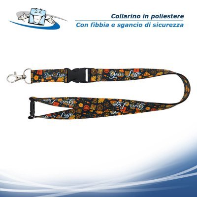 Collarino in poliestere con moschettone, fibbia in plastica e sgancio di sicurezza - personalizzazione inclusa