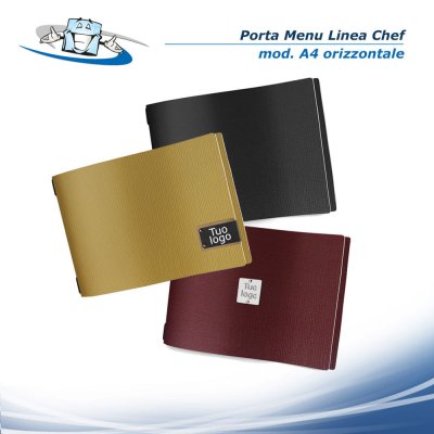 LINEA CHEF - Porta menu A4 orizzontale (31,7 x 23,1 cm) in vera pelle rigenerata con etichetta personalizzabile
