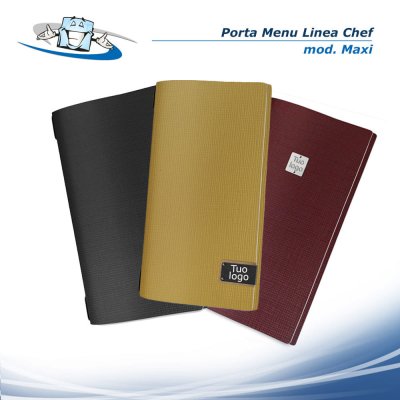 LINEA CHEF - Porta menu Maxi (23 x 44,1 cm) in vera pelle rigenerata con etichetta personalizzabile