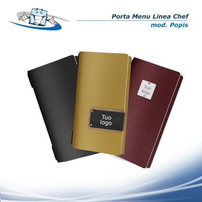 Linea Chef - Porta menu Popis (12,5 x 24,1 cm) in vera pelle rigenerata con etichetta personalizzabile