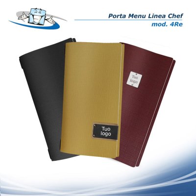 Linea Chef - Porta menu 4RE (17,3 x 31,8 cm) in vera pelle rigenerata con etichetta personalizzabile