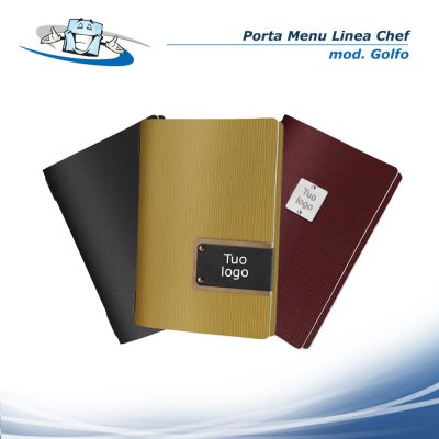 Linea Chef - Porta menu golfo (16,5 x 23,1 cm) in vera pelle rigenerata con etichetta personalizzabile