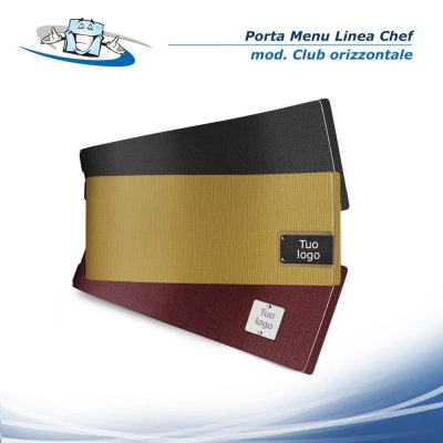 Linea Chef - Porta menu club orizzontale (31,7 x 12,6 cm) in vera pelle rigenerata con etichetta personalizzabile