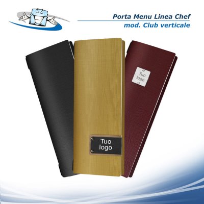 Linea Chef - Porta menu Club verticale (12,5 x 31,8 cm) in vera pelle rigenerata con etichetta personalizzabile